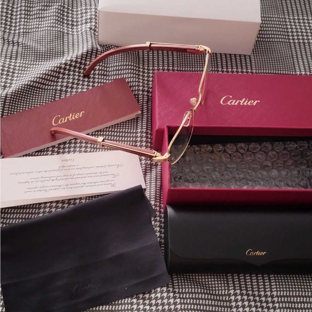 Cartier Gold and Brown Metal Eyeglasses - Picture 2 of 11